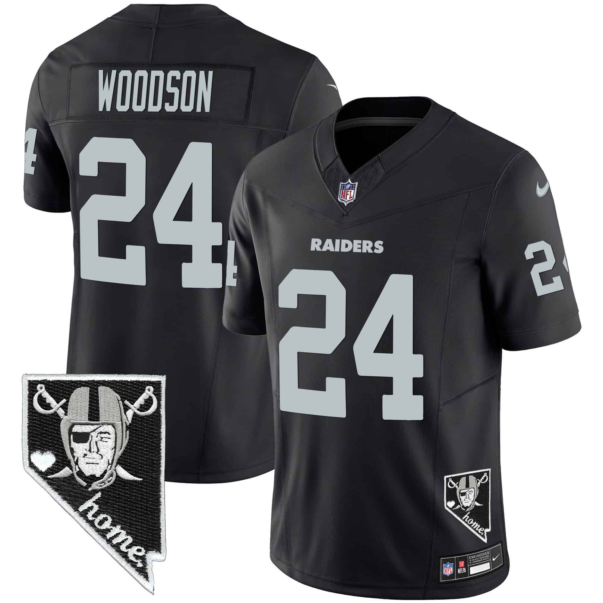 Men Oakland Raiders #24 Woodson Black 2024 Nike Nevada Home Patch Vapor NFL Jersey style 1